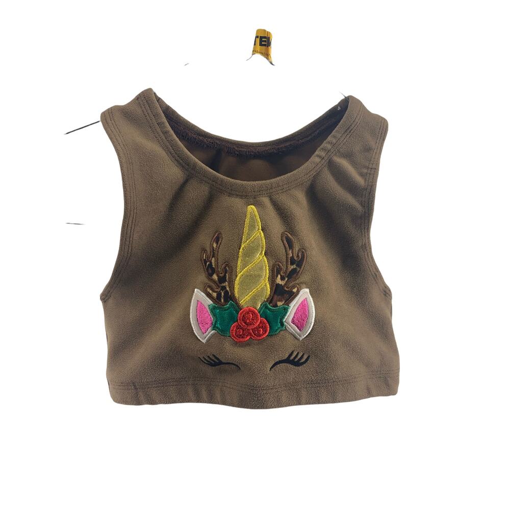 Crazy Pants Girls' Brown Unicorn Embroidered Sports Bra Youth Size Medium